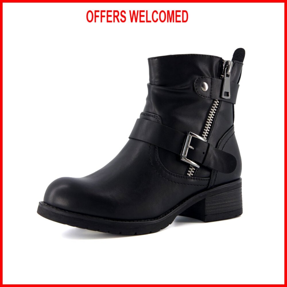 Motorcycle Ankle Boots With Memory Foam, Zipper & Buckle, Wide Width